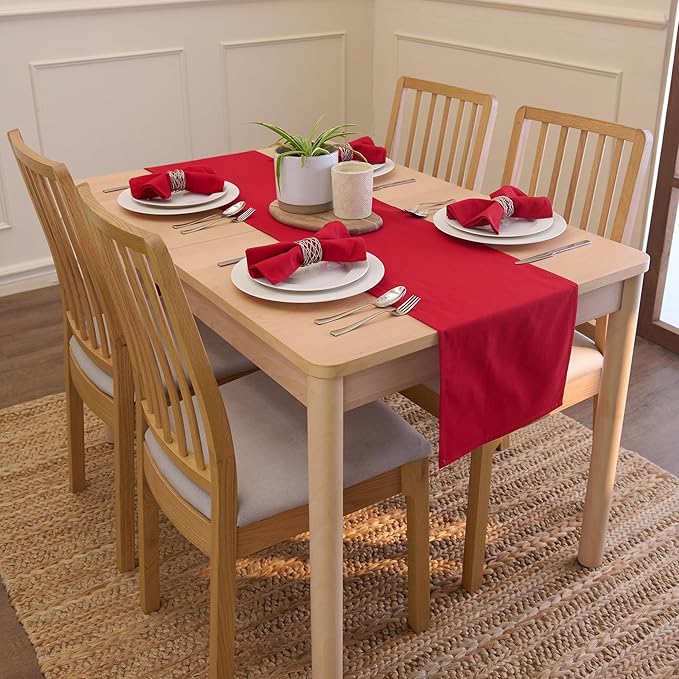 Encasa XO Deep Red Cloth Napkins Set of 6, 17"x17" | Solid Color Cotton Dinner Napkins | Washable & Reusable Napkins for Dining Table Fall Decoration, Holiday & Christmas Festivals