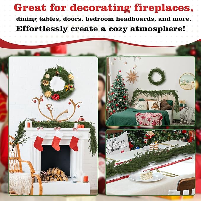 4 Pcs 6 Ft Christmas Norfolk Pine Garlands, Christma Greenery, Christmas Decor, Christma Garland Faux for Table, Mantle, Wall, Indoor, Outdoor Christma Decorations (4Pcs,6 FT)