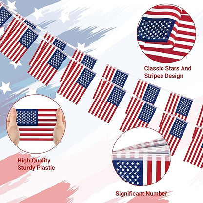 52FT 4th of July Decorations, 50 PCS Fourth of July Banner, 5.5 x 8.2 Inches American String Flag Banner for Patriotic Independence Day Fourth of July Accessories Party Home Patio Decor