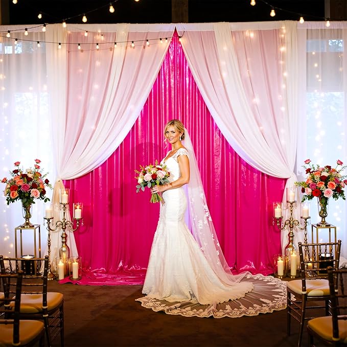 30x10ft Shimmer Hot Pink Sequin Backdrop Curtain for Parties-6 Panels 5x10ft Thick Wrinkle Free Glitter Fuchsia Photo Backdrop Drapes Curtains for Wedding Hot Pink Theme Party Photography Background