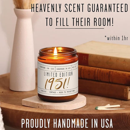 74th Birthday Gifts for Women - 'Limited Edition 1951' Soy Candle, w/Champagne on Ice I 74 Birthday Gifts for Women I 74th Birthday Gift for Her Ideas I 9oz Reusable Jar, 50Hr Burn, Made in USA