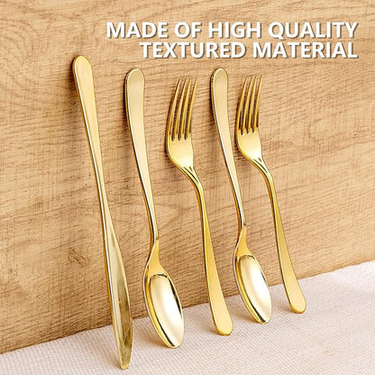 150 PCS Gold Plastic Silverware - Gold Plastic Flatware Disposable - Heavy Duty Disposable Utensils Sets Includes 50 Forks, 50 Spoons, 50 Knives for Christmas Party Wedding