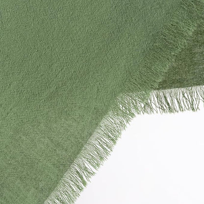 12 Pack Sage Green Cotton Linen Napkins with Fringe Christmas Cloth Napkins Set of 12 Boho Handmade Holiday Napkins Bulk for Wedding Baby Shower Xmas Dinner Table Parties, 17 x 17 Inches