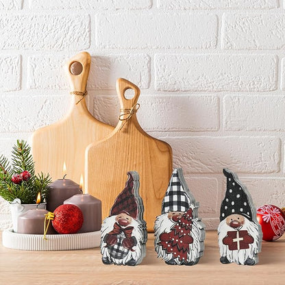 Smile 3 Pcs Wooden Blocks Christmas Signs, Gnomes Gifts Tiered Tray Decorations, for Home Table Shelf.