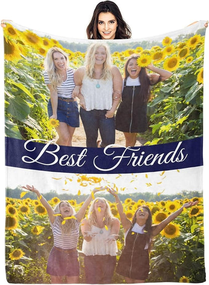 Personalized Gifts for Best Friend Custom Blankets with Photos and Text Multiple Colors Sizes Soft Flannel Gifts for Women Birthday Gifts for Best Friend