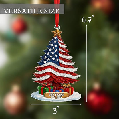 United States 250th Anniversary Ornament, 2D Acrylic 250th Anniversary USA Christmas Tree Ornament, 250 Patriotic American Flag Christmas Ornaments, Gift for US Citizens, Patriotic Collectors Decor