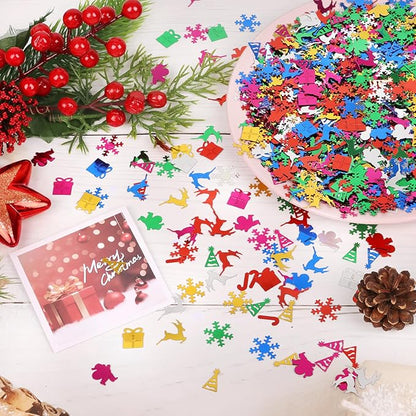 CCINEE Christmas Glitter Confetti Metallic Foil Table Scatters Confetti Snowflake Santa Elk Hat Gift Box Glitter Sequins for Christmas Decorations Party Supplies, 180g