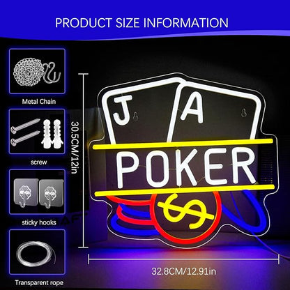 Poker Neon Sign, Playing Cards LED Neon Light for Wall Decor Casino Neon Lights for Man Cave, Bar, Bedroom, Hotel, Game Room, Casino Party Decorations Gift