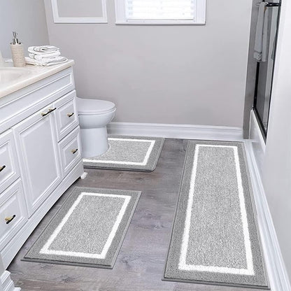 Pauwer Bathroom Rug Set 3 Piece, Non-Slip Absorbent Bath Mats, Microfiber Soft, Absorbent Plush Shaggy Carpets Includes U-Shaped Toilet Mat for Bath Floor, Shower, Light Grey