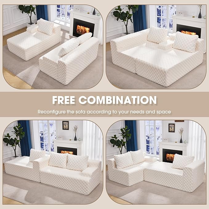 Hobestluk Modular Sectional Sofa Couches L-Shape Couch 3 Seat Modular Sofa Memory Foam Sectional Couches for Living Room, Cloud Couch with Oversized Chaise (96" Left Facing Chaise)