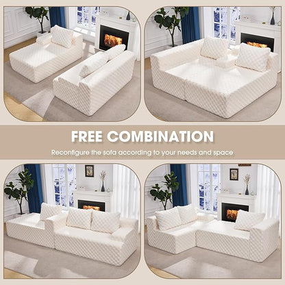 Hobestluk Modular Sectional Sofa Couches L-Shape Couch 3 Seat Modular Sofa Memory Foam Sectional Couches for Living Room, Cloud Couch with Oversized Chaise (96" Left Facing Chaise)