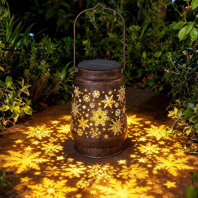 Outdoor Solar Lanterns Waterproof, Metal Hanging Solar Lights Snow Garden Decor Birthday Gifts for Women Mom Grandma for Patio Backyard Yard Pathway Porch