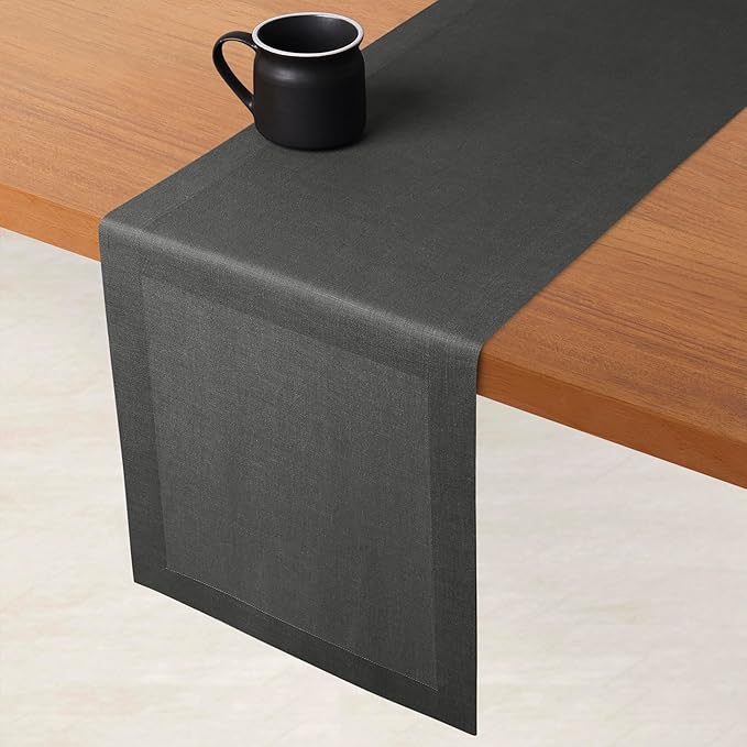D'Moksha Homes Linen Table Runner 60 Inches - 100% Pure Linen Charcoal Grey Table Runner 14 x 60 Inch for Coffee Tables, Dresser, Winter, Christmas, Holiday - Machine Washable