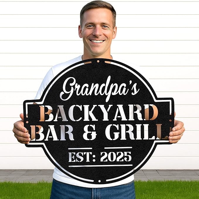 Personalized BBQ Garden Metal Sign, Custom Grill Name Cut Wall Art for Patio, Rustic Outdoor Kitchen and Backyard Decor