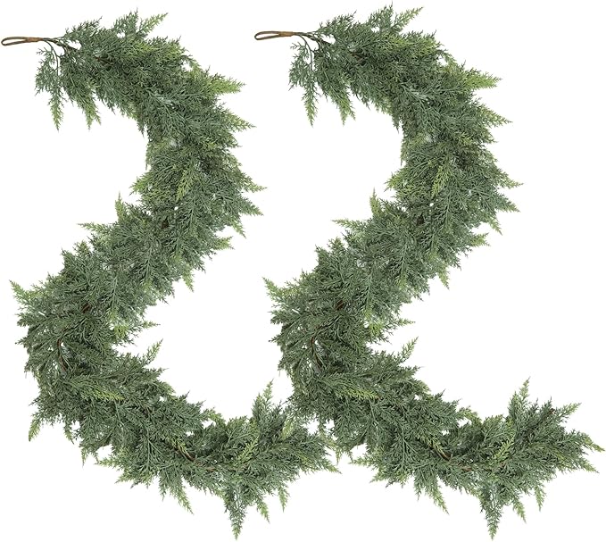6 FT Christmas Garland,2 PCS Cedar Garland Artificial Realistic,Real Touch Pine Garlands，Christmas Greenery Garlands for Fireplace，Table Mantel Porch Indoor Outdoor Winter Xmas Decoration(2,6FT)