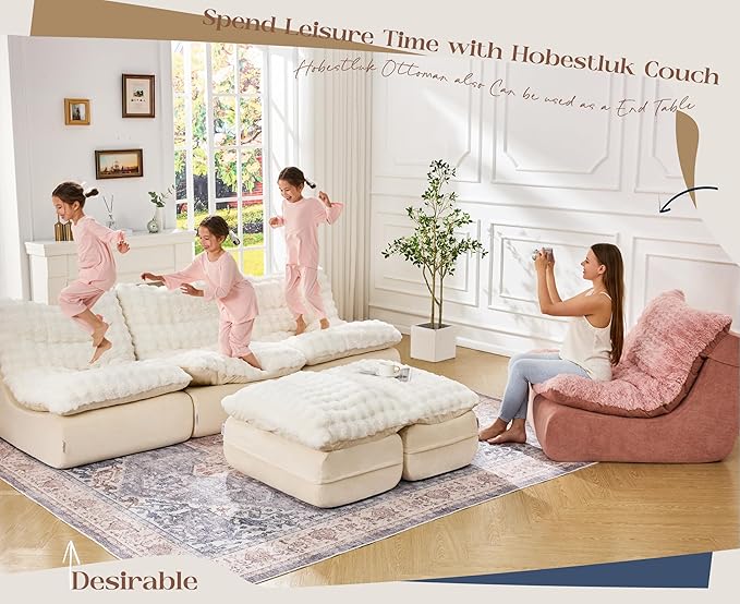 Hobestluk Sofa Couch Foam Sofa for Small Spaces Comfy Sofas with Footrest Couch Recliner Small Sofas for Living Room, Bedroom, Apartment (White)