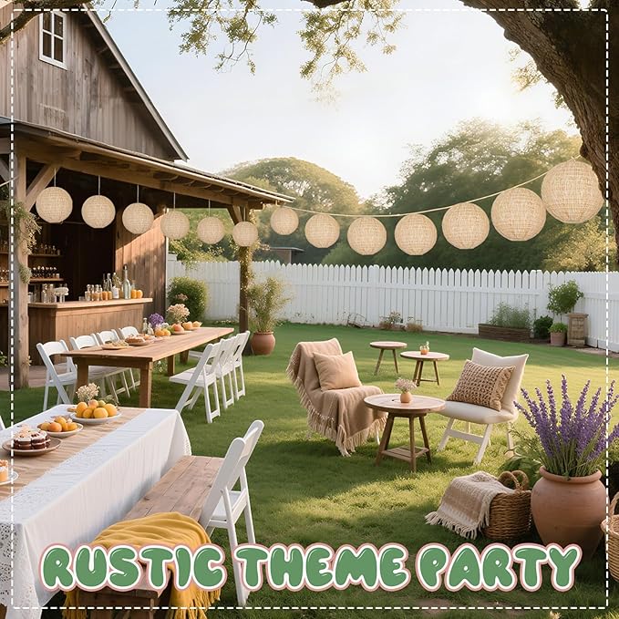 10Pcs 10" Boho Fall Party Decorations, Hanging Round Print Burlap Paper Lanterns for Office Ceiling Home Patio Neutral Baby Bridal Shower Wedding Rustic Boho Classroom Decor (10inch)