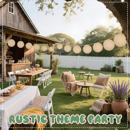 10Pcs 10" Boho Fall Party Decorations, Hanging Round Print Burlap Paper Lanterns for Office Ceiling Home Patio Neutral Baby Bridal Shower Wedding Rustic Boho Classroom Decor (10inch)