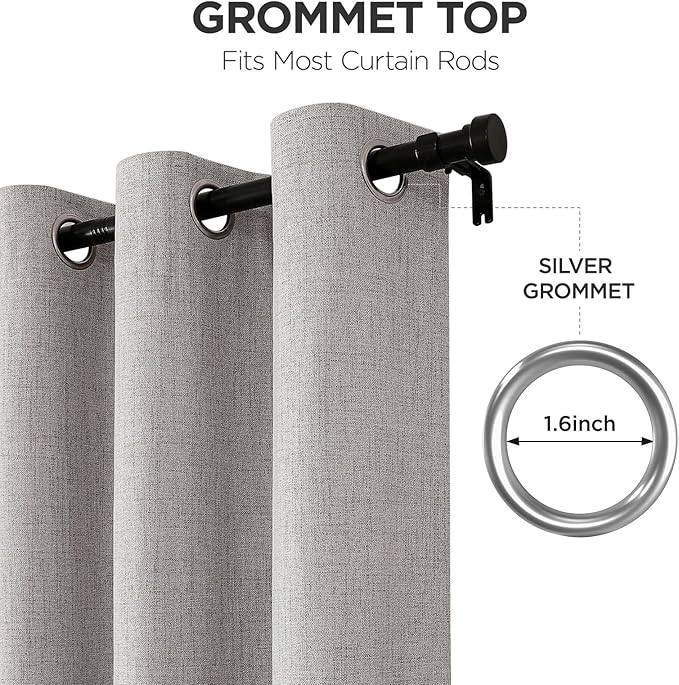 Joydeco Blackout Curtains 108 Inches Long 2 Panels Burg, Room Darkening Curtains for Bedroom, 100% Black Out Textured Thermal Drapes Privacy Protection 2 Panels Set(W52 x L108 Inch, Greyish White)