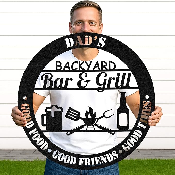 Personalized BBQ Area Metal Sign, Custom Grill Name Cut Wall Art for Outdoor Kitchen, Rustic Backyard Patio Decoration