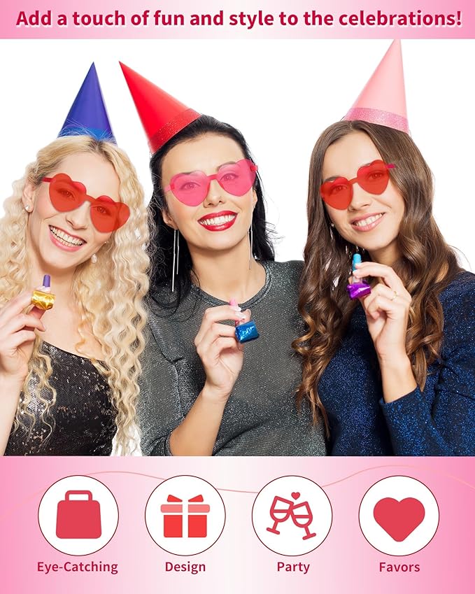 20 Pairs Heart Sunglasses for Women Bulk Transparent Heart Shaped Sunglasses Bachelorette Party Glasses Fun Glasses for Party Favor to Add A Splash of Fun(20Pcs Red+Rose Red)