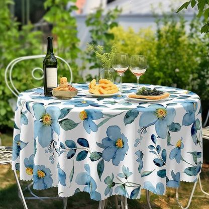 Eikione Round Tablecloth,Tablecloth Waterproof and Wrinkle-Free, Floral Table Covers, Summer Decorations for Home 70inch