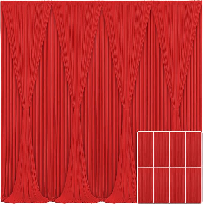 8 Panels Red Backdrop Curtain for Parties Wedding Wrinkle Free Red Photo Curtains Backdrop Drapes Fabric Decoration for Christmas Birthday Party Baby Shower 40ft(W) x 10ft(H)