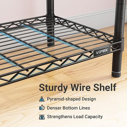 VIPEK V5 Portable Closet Wardrobe Heavy Duty Clothes Rack, Freestanding Clothing Rack with 4 Hang Rods & 8 Shelves, Adjustable Closet Racks, 68.9" L x 15.7" W x 76.4" H, Max Load 890LBS, Black