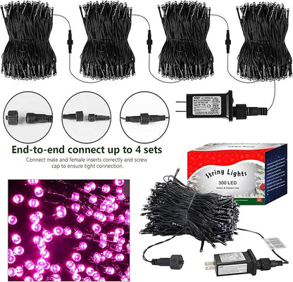 kemooie 300 LED Pink Christmas Lights, 99FT Connectable 8 Twinkle Modes String Lights with Memory Function, Waterproof for Outdoor Indoor Wedding Party Valentine's Day Decoration