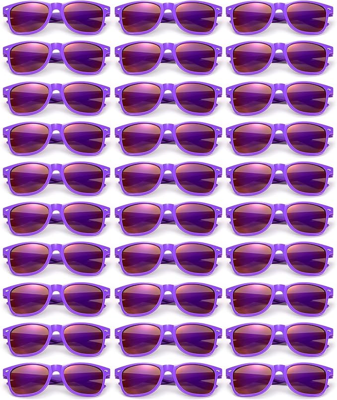 Fsmiling Purple Sunglasses Bulk Adult Party Sunglasses 80s Glasses Shades for Men Women Mardi Gras-30Pack,UV Protection