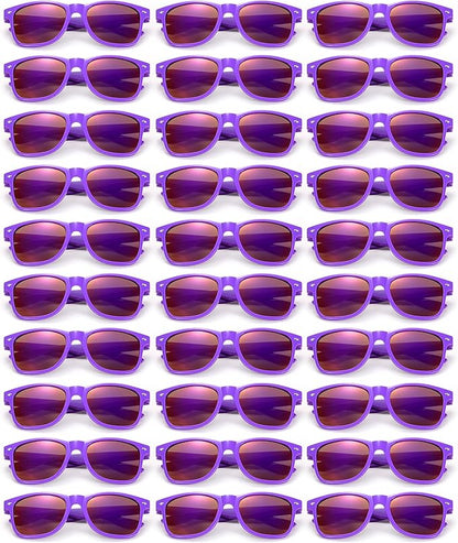 Fsmiling Purple Sunglasses Bulk Adult Party Sunglasses 80s Glasses Shades for Men Women Mardi Gras-30Pack,UV Protection