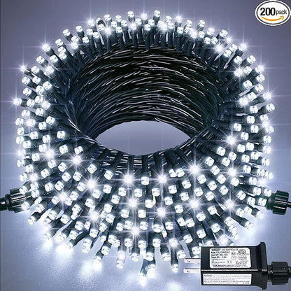 JMEXSUSS 200 LED White Christmas Lights Outdoor, 66ft Connectable Christmas Tree Lights Indoor Green Wire, 8 Modes Waterproof Twinkle String Lights Plug in for Wedding Party Xmas Decorations