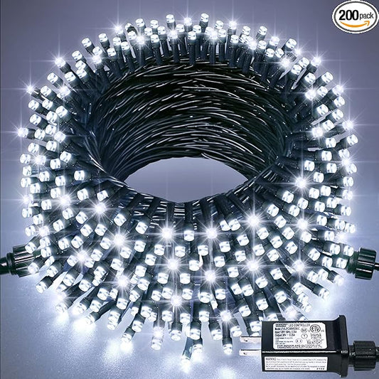JMEXSUSS 200 LED White Christmas Lights Outdoor, 66ft Connectable Christmas Tree Lights Indoor Green Wire, 8 Modes Waterproof Twinkle String Lights Plug in for Wedding Party Xmas Decorations