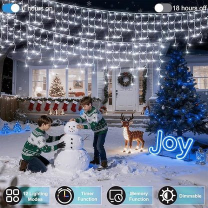 670 LED 66FT Christmas Lights with 148 Drops, 12 Modes Dimmable Cool White Outdoor Hanging Lights with Timer Memory, Waterproof Curtain Lights for Home Bedroom Indoor Tree Window Roof Fence Wedding