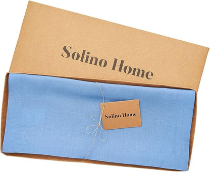 Solino Home Linen Table Runner 108 Inches Long - 100% Pure Linen Provence Blue Dining Table Runner 14 x 108 Inch - Fete - Christmas, Winter, New Year