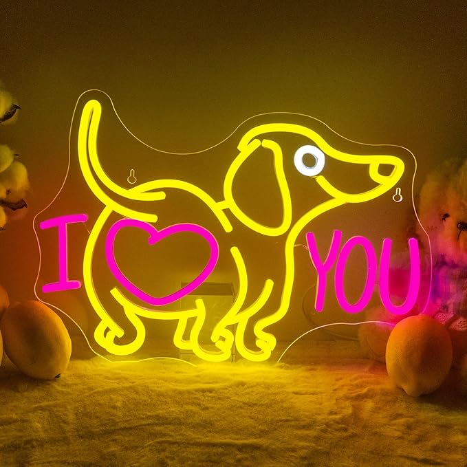 Lucunstar Dog Neon Sign I Love You Neon Signs for Wall Decor Dog LED Light for Pet Shop Wall USB Connectivity Adjustable Brightness Pink LED Sign for Party Decor Gifts for Animal Lover Valentine's Day
