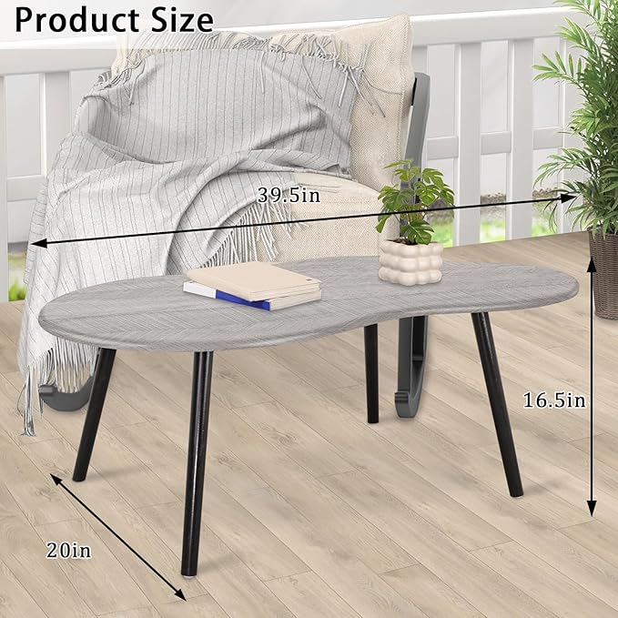 Farmhouse Coffee Table Rustic Grey Cloud Shape Coffee Tables for Small Spaces Unique Irregular Center Table with Wood Frame Decorative Furniture for Living Room, Office