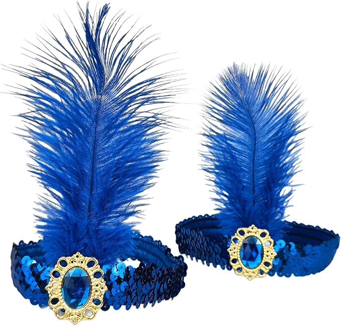 Feather Headpiece Sequins Headbands 1920s Flapper Showgirl Headpieces for Women Girls Carnival Party Accessories