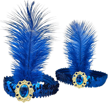 Feather Headpiece Sequins Headbands 1920s Flapper Showgirl Headpieces for Women Girls Carnival Party Accessories