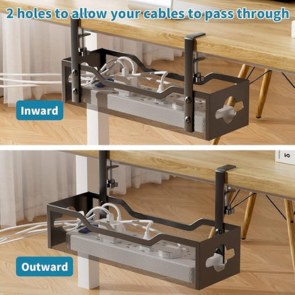Litwaro Under Desk Cable Management Tray 2 Pack, No Drill, Organizer with Clamp Easy to Install for Standing Cord Organizer, Wire Damage Desk, Black, 13.38''-2 pack
