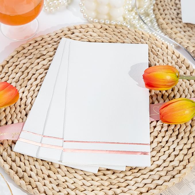 BUCLA 100-Count 3-Ply Rose Gold Napkins - Rose Gold Dinner Napkins Disposable Premium Quality - Paper Napkins Soft, Absorbent for Parties, Weddings or Events