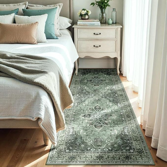 Area Rugs 3'x8' Runner Rug Non Slip Washable for Kitchen Hallway Bedroom Beside Laundry Room Bathroom Rug, Floor Carpet, Dark Green Gray