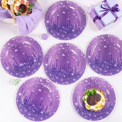 WELLIFE 20PCS Purple Glitter Plates – Diamond Plastic Dinner & Dessert Plates (10×9.2" + 10×6.3"), Reusable Purple Party Plates for Christmas, New Year’s Eve & Girls Birthday