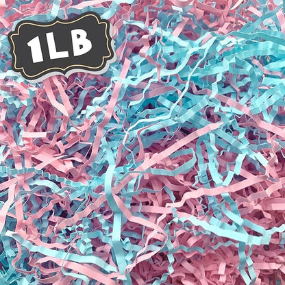 ZEBMOON 1 LB Pink Blue Crinkle Cut Paper Shred Filler Great for Gift Wrapping, Basket Filling, Birthday, Wedding, Halloween, Thanksgiving, Christmas Day, New Year Party Decorations Filling Supplies