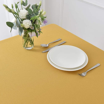 maxmill Jacquard Tablecloth Stain Resistant Waterproof Wrinkle Resistant Spillproof Washable Soft Textured Table Cloth for Dining Room, Indoor and Outdoor Use, Rectangle 60 x 140 Inch, Ochre Yellow