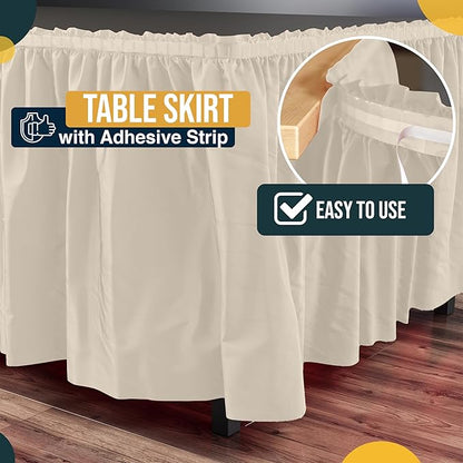 Exquisite Ruffle Table Skirt Ivory 2 Pack 14 Ft Long Table Skirts for Rectangle Tables 6ft Plus or Round Tables Skirts with Adhesive Strip for Gender Reveal Decor & Happy Birthday Parties