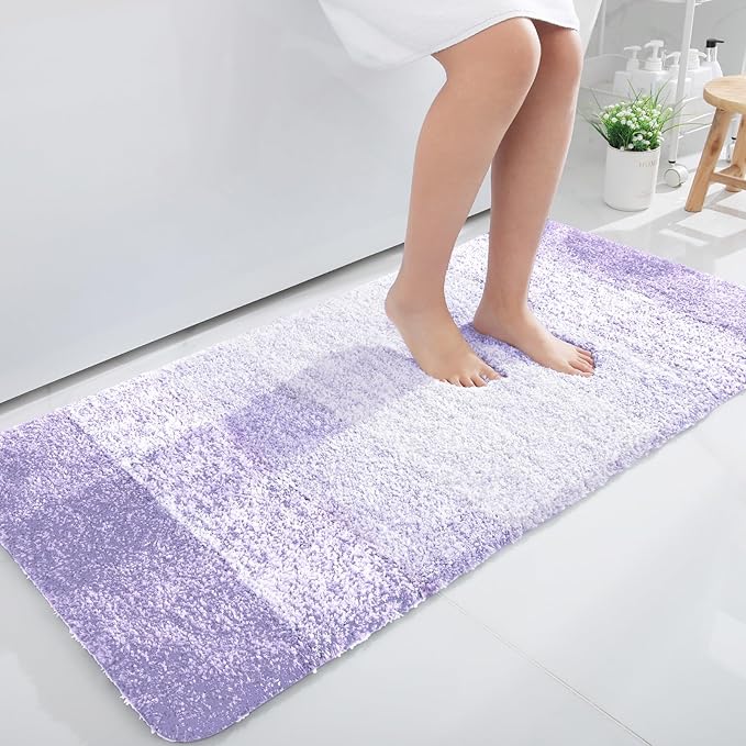 OLANLY Bathroom Rugs Mat 47x24, Extra Soft Absorbent Microfiber Bath Rug, Rubber Backing, Quick Dry, Machine Washable Bath Mats for Bathroom Floor, Tub and Shower, Home Decor Accessories, Light Purple