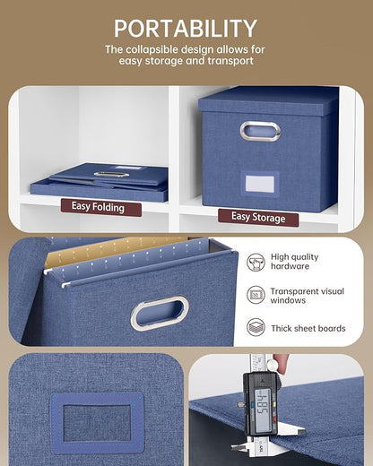 2 Pack File Storage Organizer, Document Organizer, Portable File Box with Lid, Fit for Letter/Legal File Folder Storage,Blue-Box only