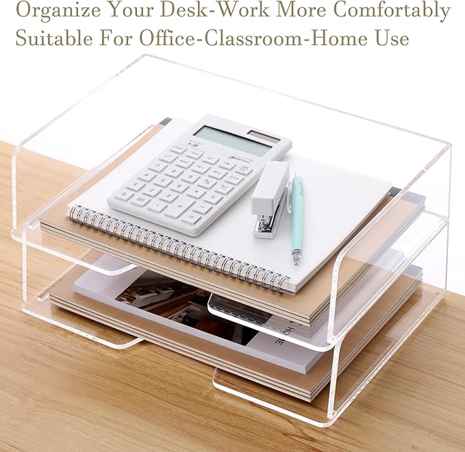 Acrylic Paper Tray Desk Organizers and Office Suplies Document Storage Enlarged Letter Tray Clear Paper Organizer (Large Horizontal)…