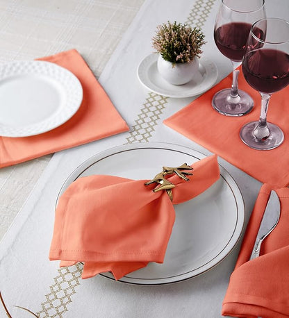 Encasa XO Coral Cloth Napkins Set of 12, 17"x17" | Solid Color Cotton Dinner Napkins | Washable & Reusable Napkins for Dining Table Fall Decoration, Holiday & Christmas Festivals